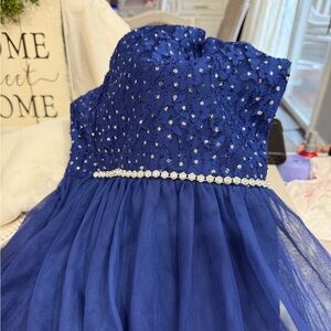 Speechless Royal Blue Kids Dress with Rhinestone Details